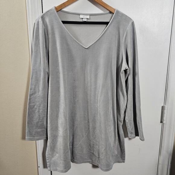 J. Jill Pure Jill Velour Tunic Top Size L Neutral Minimal Classic Cozy Lounge - Picture 1 of 5